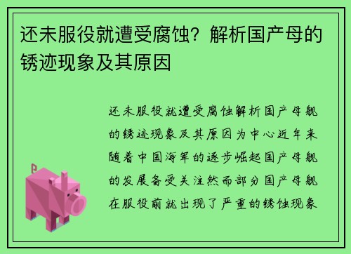 还未服役就遭受腐蚀？解析国产母的锈迹现象及其原因